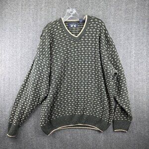 Woods & Gray Sweater Mens XL Green Geometric Silk Blend V Neck Knit Pullover